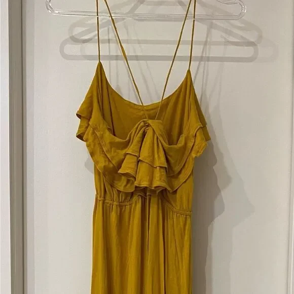 XXI Yellow Gold boho festival Empire waist tie back Ruffle top Maxi Dress S - Picture 5 of 6